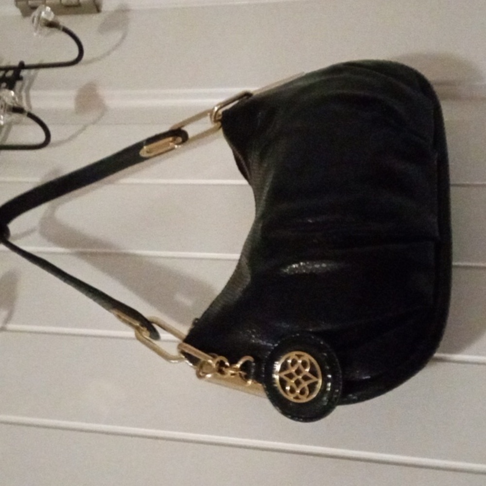ANTONIO MELANI  Hobo Satchel Black Glazed Pebbled Leather Bag Purse